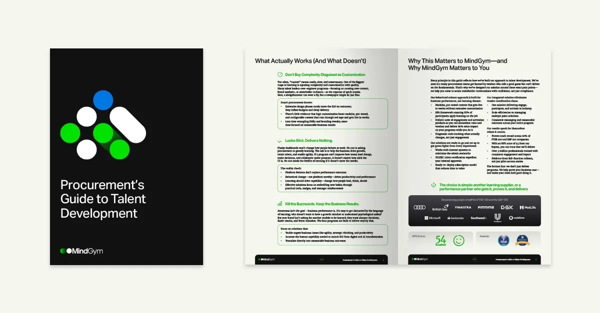 The cover and first page of MindGym's Procurement's Guide to Talent Development whitepaper